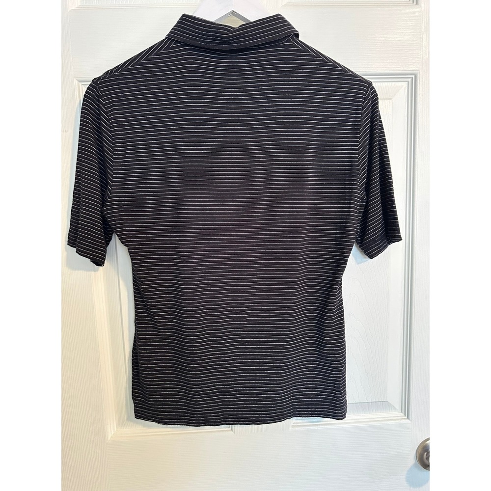 Ashworth Womens Black White Striped Quarter Zip Short Sleeve Golf Polo Shirt Med - Picture 2 of 7